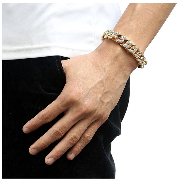 Gold Plated Men’s Women’s Bracelet Rhinestone - Picture 2 of 3